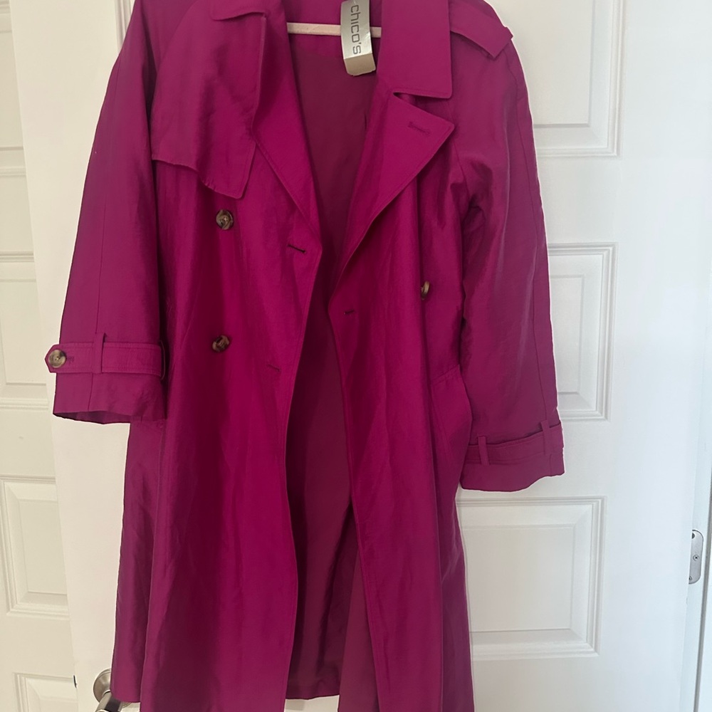 Chico's Bold Magenta Trench Coat NWT
